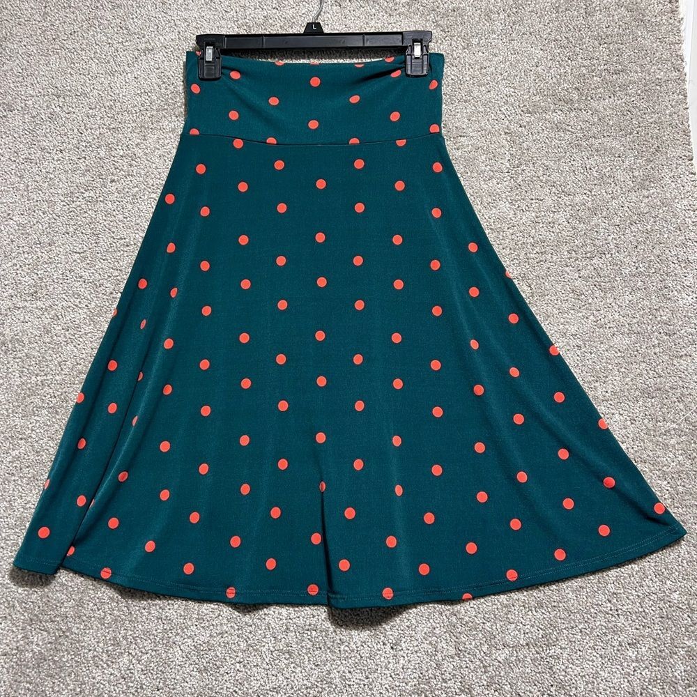 LulaRoe Woman’s Green Orange Dot Swing Skirt Size Small
